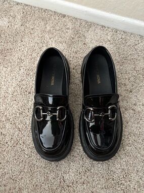 Fashion Nova Black Patent Loafers with Silver Horsebit